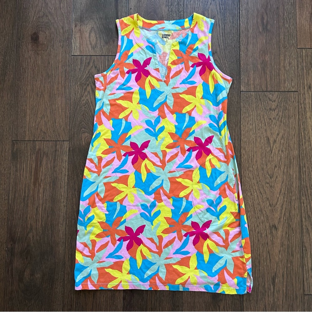 Lands’ End Colorful Floral Sleeveless Summer Dress